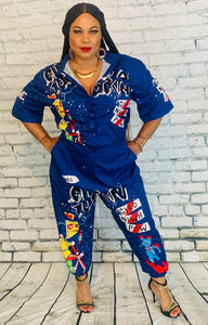 Graffiti Royal Blue Jumpsuit