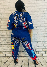 Load image into Gallery viewer, Graffiti Royal Blue Jumpsuit
