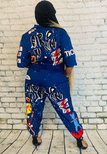 Graffiti Royal Blue Jumpsuit