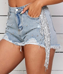 Diamond Fringe Denim Shorts